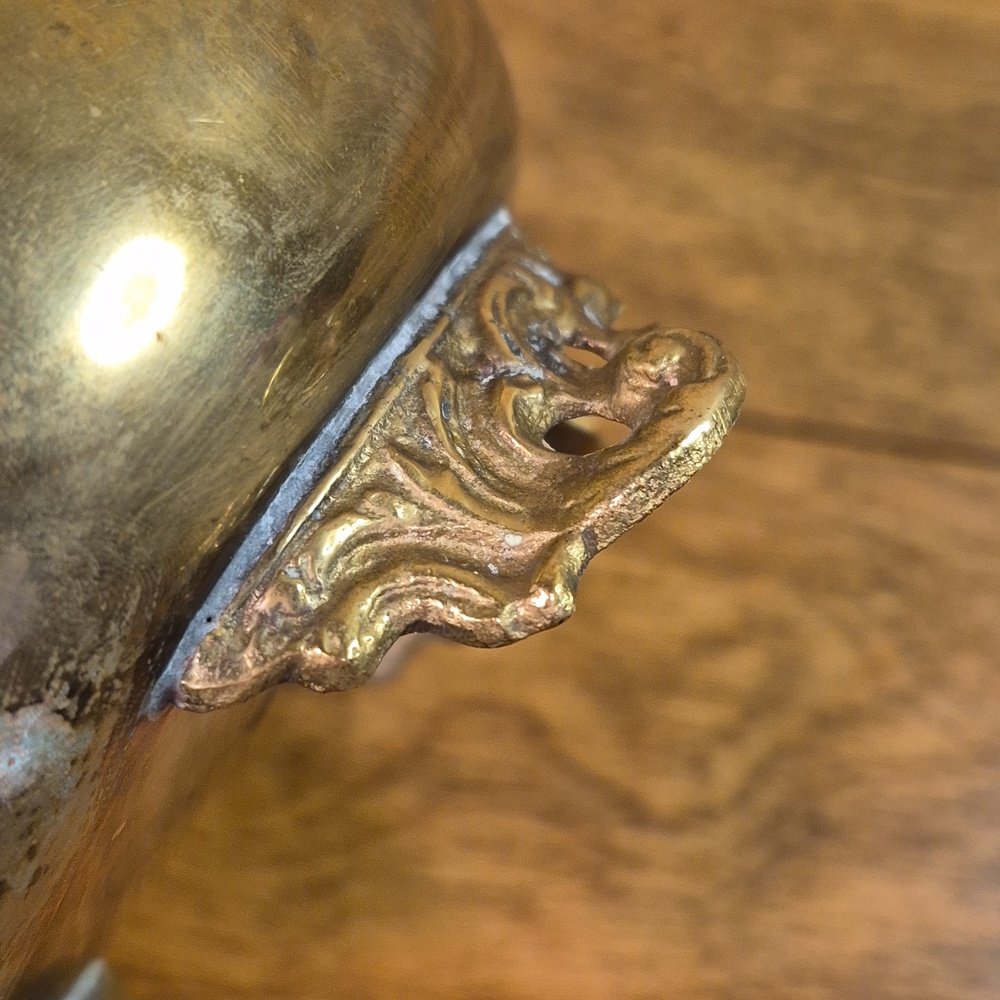 VINTAGE French Country Style Brass Footed Planter Pot with Handles - Picture 11 of 16